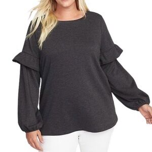 Old Navy Ruffle Sleeve French Terry Gray Sweatshirt